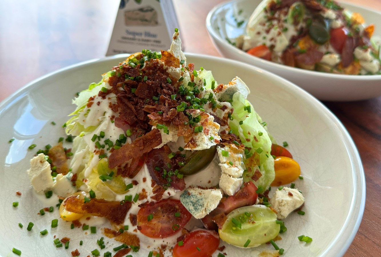 Super Blue Wedge Salad With Crispy Rice Paper Bacon