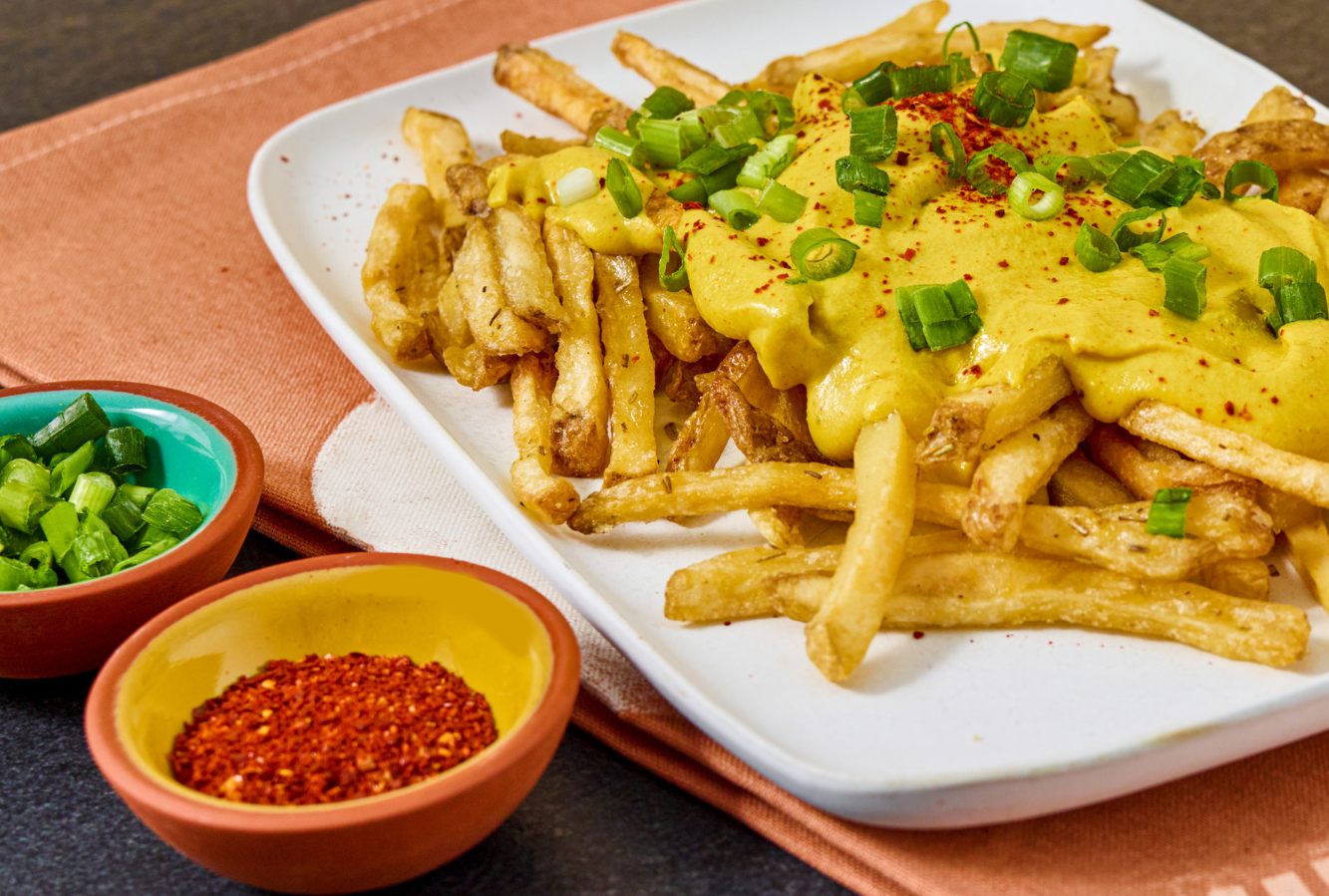 Frites végétaliennes au cheddar