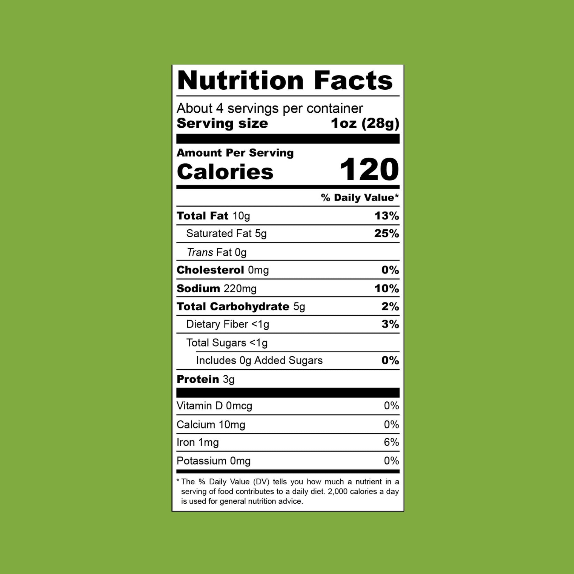 Artichoke and Herb Cashew Vegan Cheese Nutrition Facts Green Background