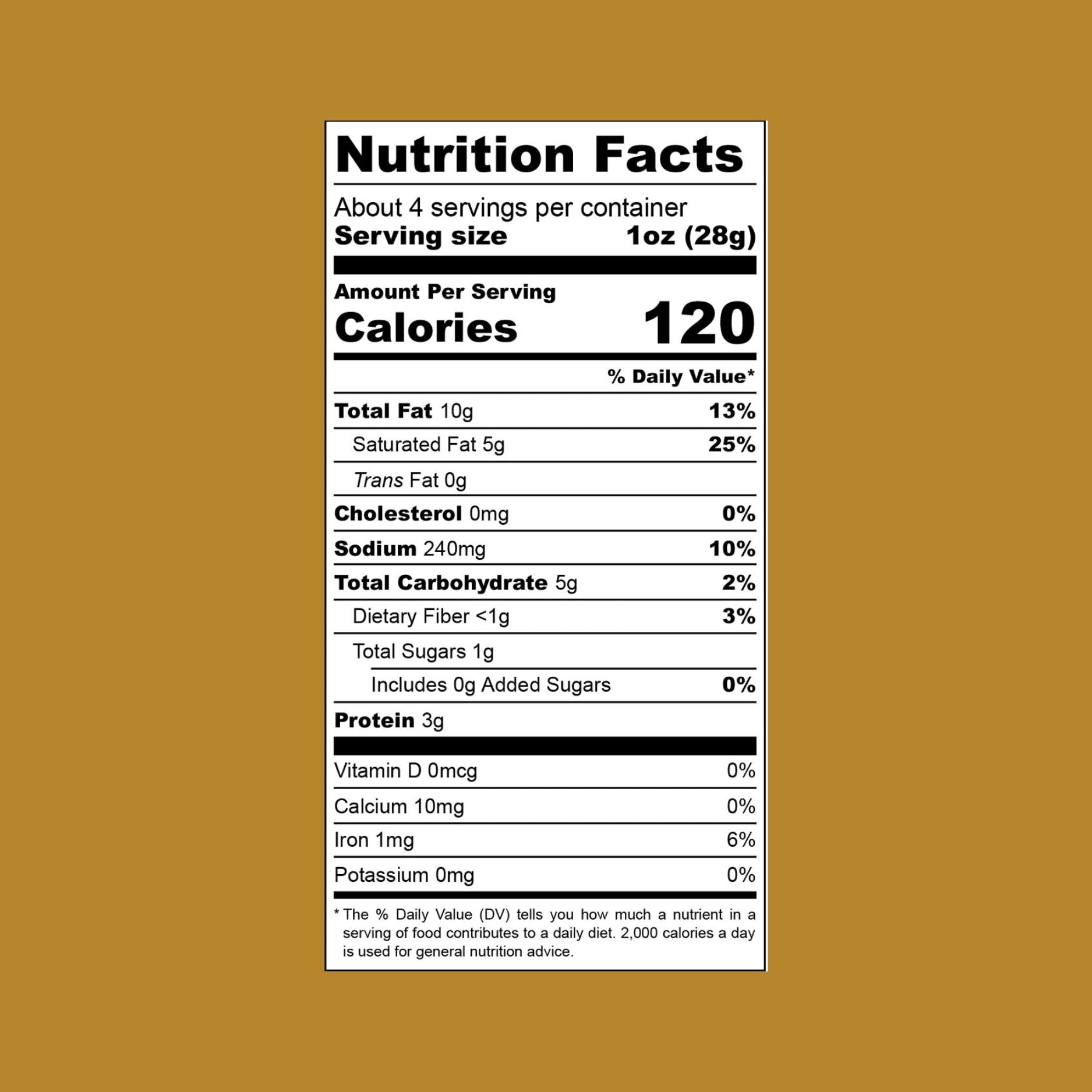 Black Garlic Cashew Vegan Cheese Nutrition Facts Brown Background