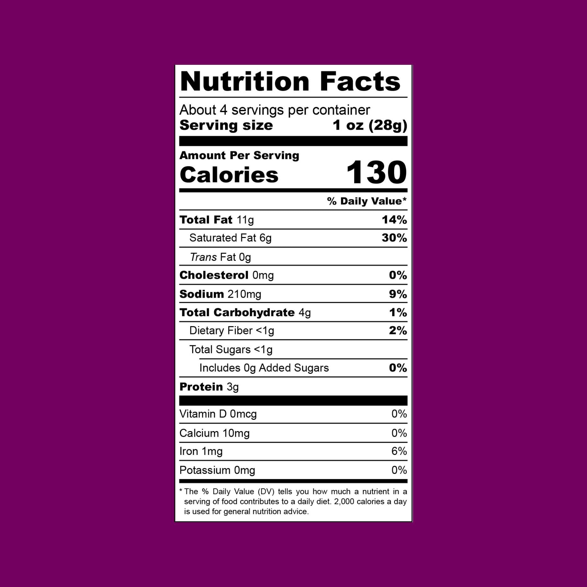 Brie Cashew Vegan Cheese Nutrition Facts Purple Background