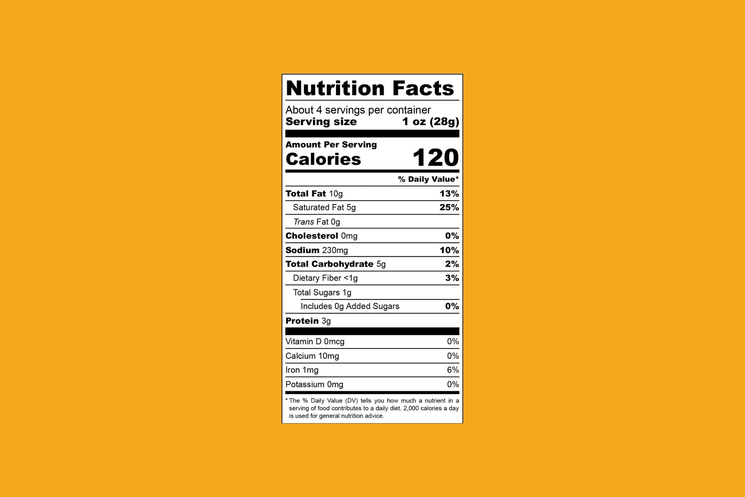 Sharp Cheddar Cashew Vegan Cheese Nutrition Facts Orange Background