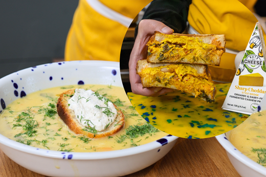 Creamy Dill Pickle Soup & Sharp Cheddar Kimchi Grilled Cheese