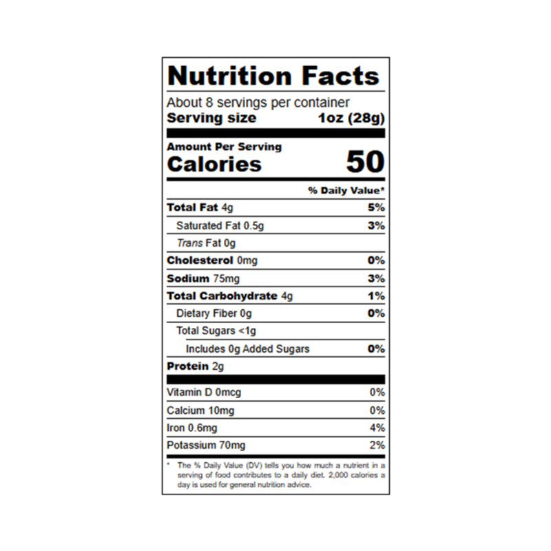 a nutrition label with black text