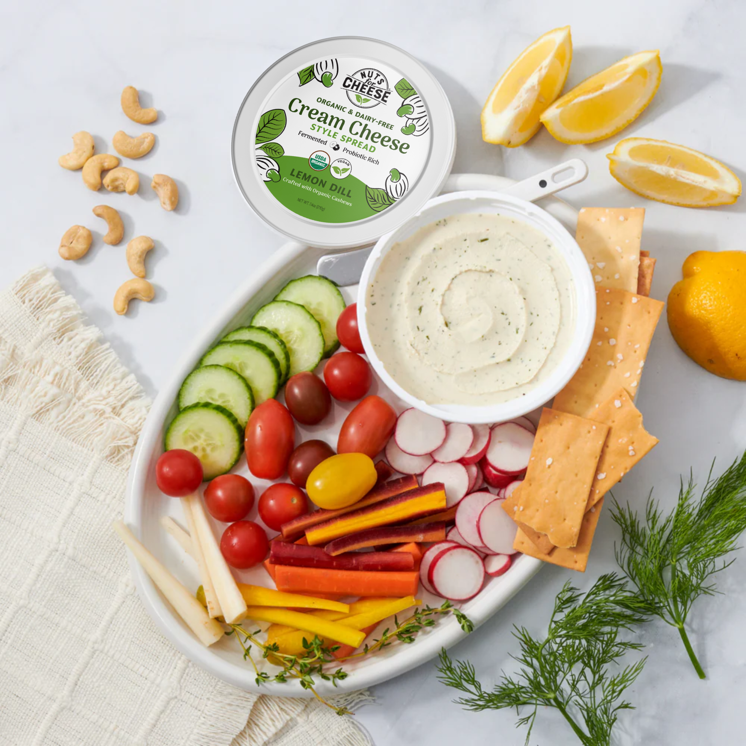 Nuts For CHeese Lemon & Dill Cream Cheese Veggies Board 