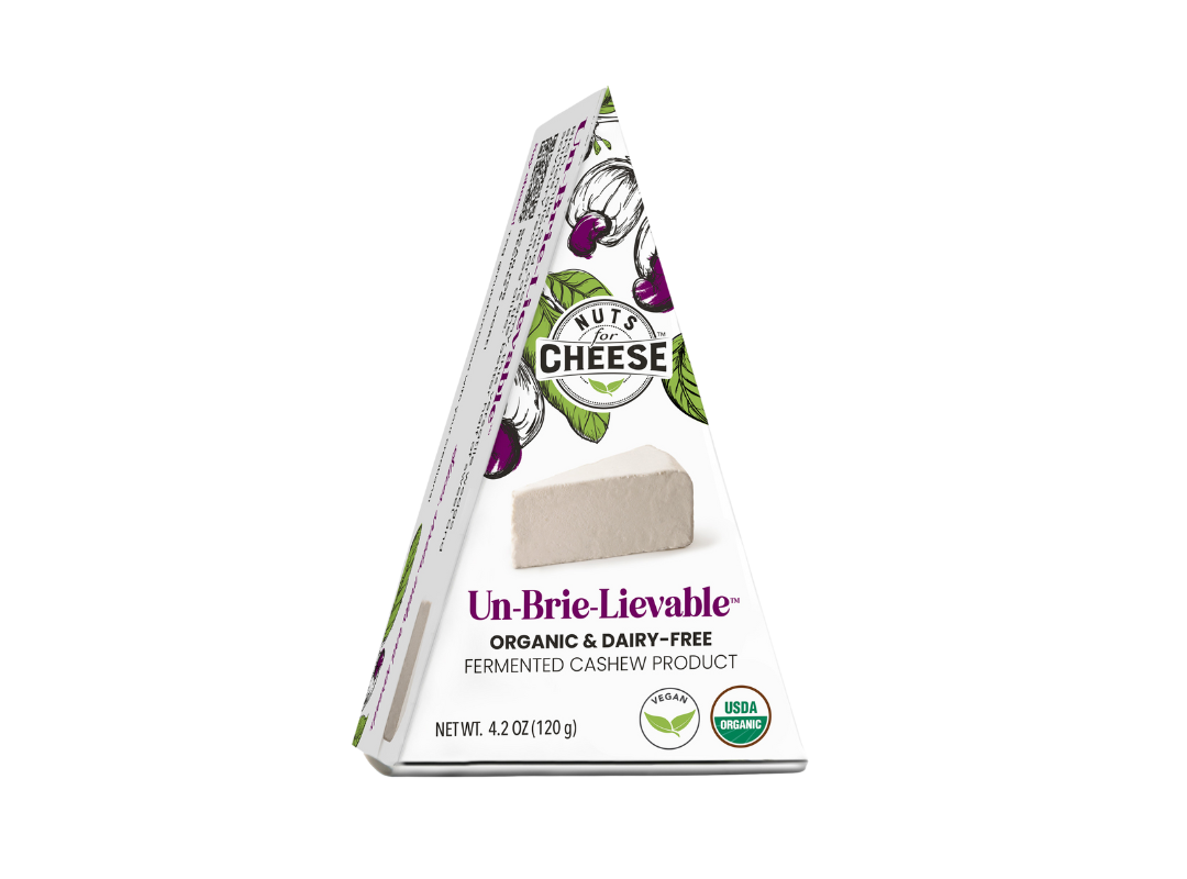 Nuts For Cheese™ Un-Brie-Lievable™ plant-based cheese product package