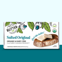 Nuts for Cheese Salted Original organic and dairy-free butter box with teal duo-toned background