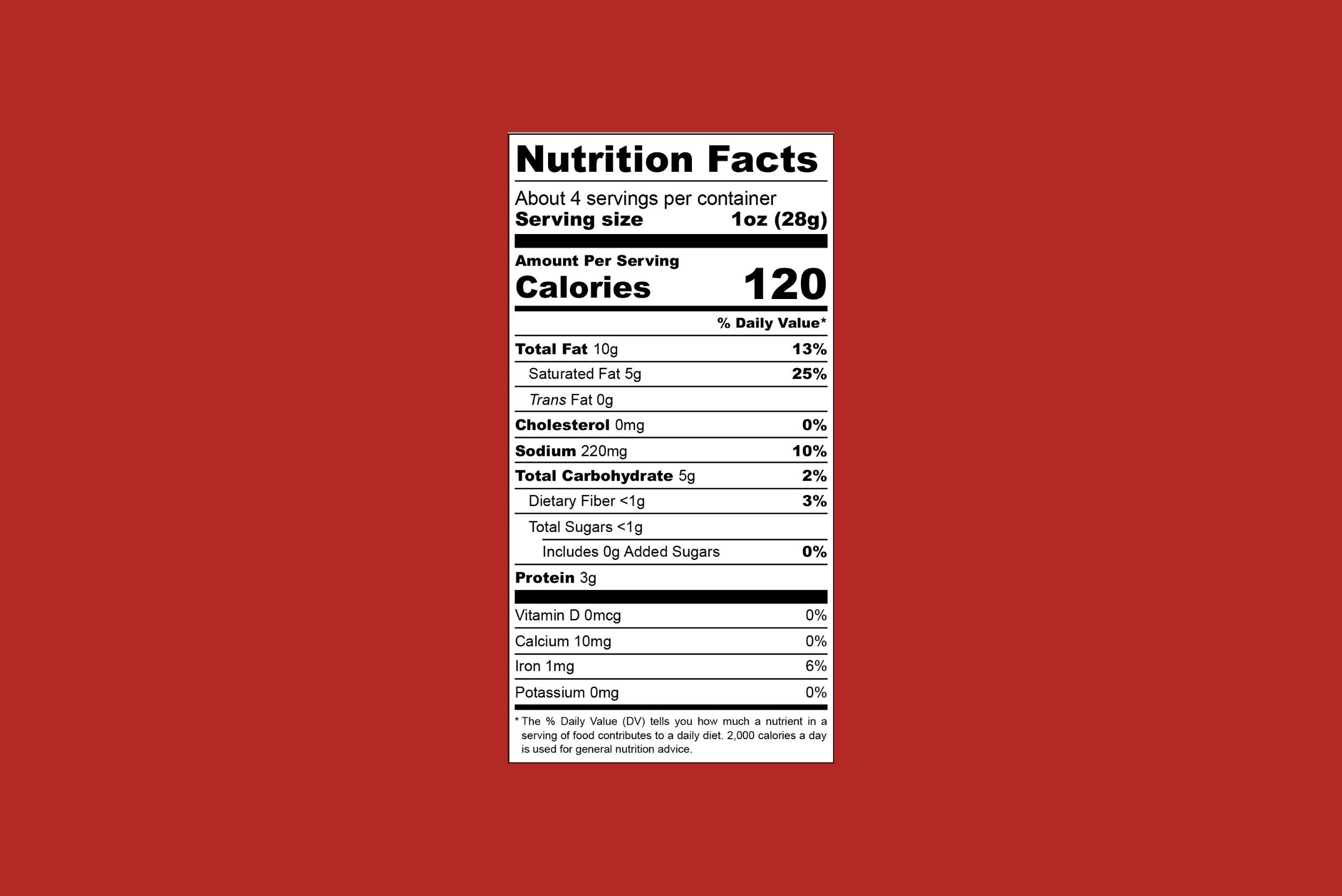 Smoky Gouda Cashew Vegan Cheese Nutrition Facts Red Background