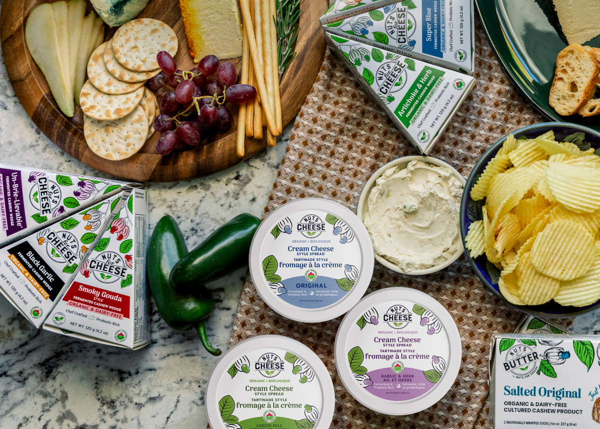nuts for cheese dairy free products on a table representing their bundle