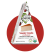 Nuts For Cheese™ Organic & dairy-free fermented Smoky Gouda cheese wedge package on a red circle background